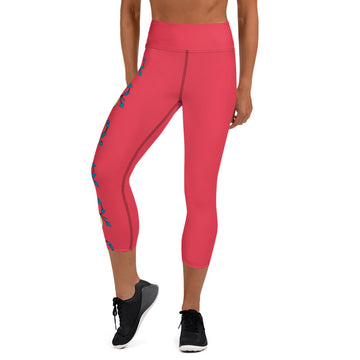 Halloween-Inspired Yoga Capri Leggings in vibrant pink with a floral design, perfect for festive workouts.