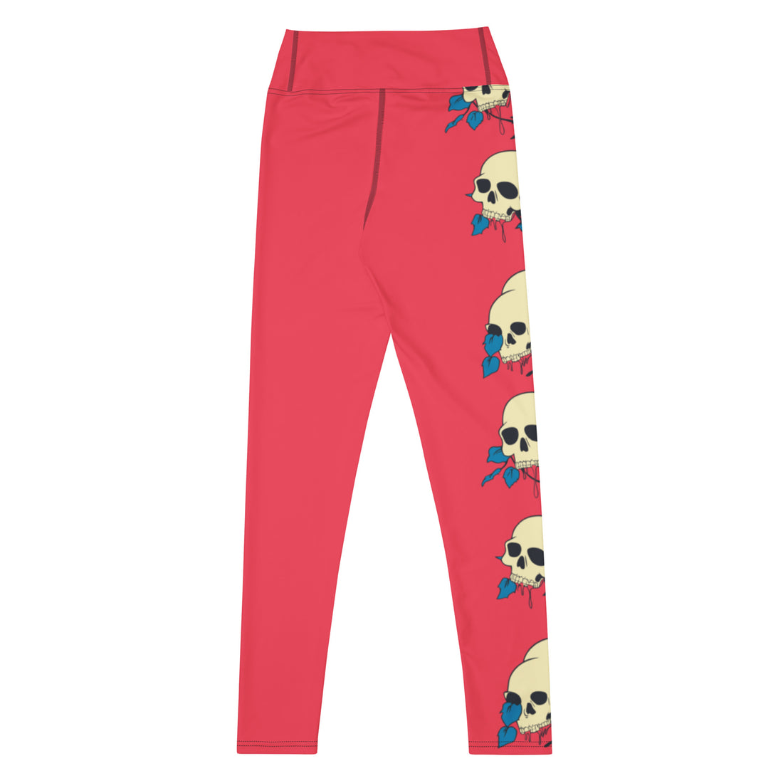 Halloween Skull Yoga Leggings with floral design, vibrant pink color, stretchy fabric.