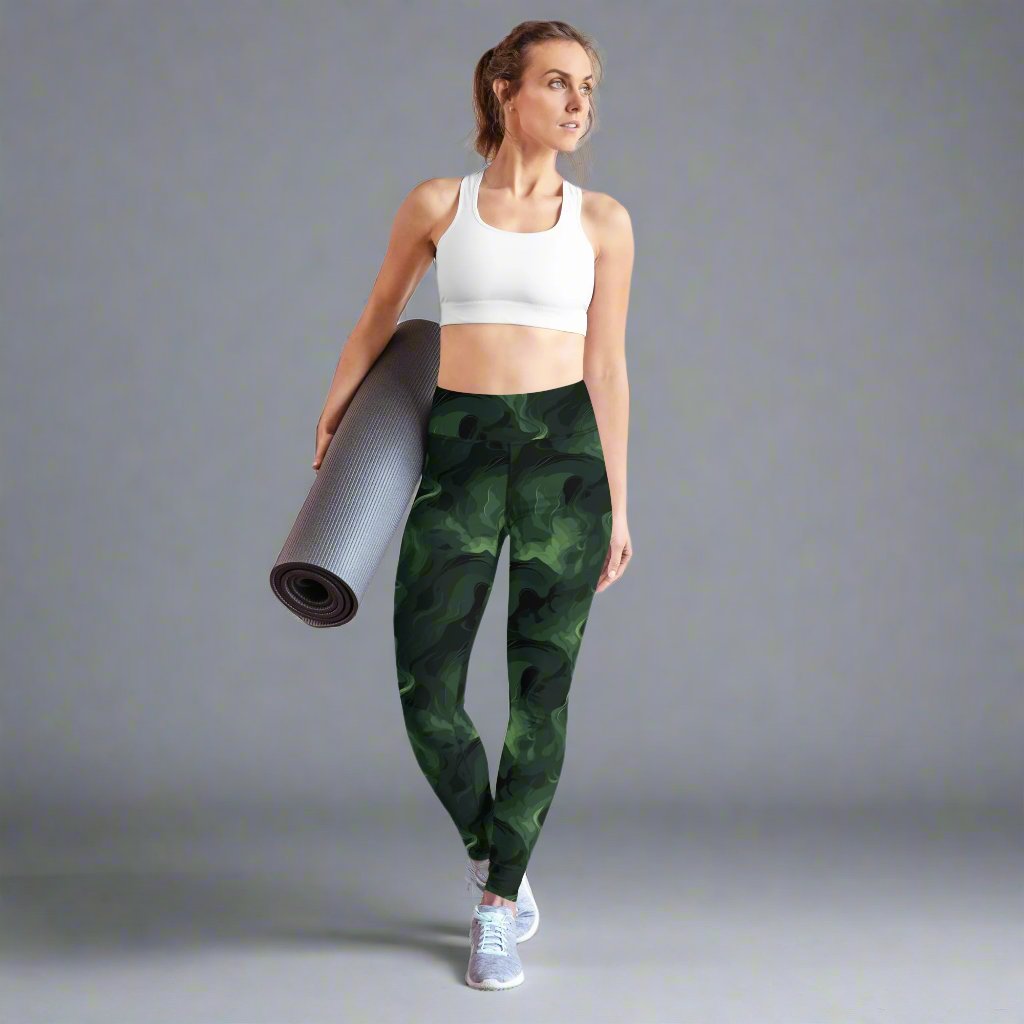 Camo Yoga Leggings with High Waist and Four-Way Stretch