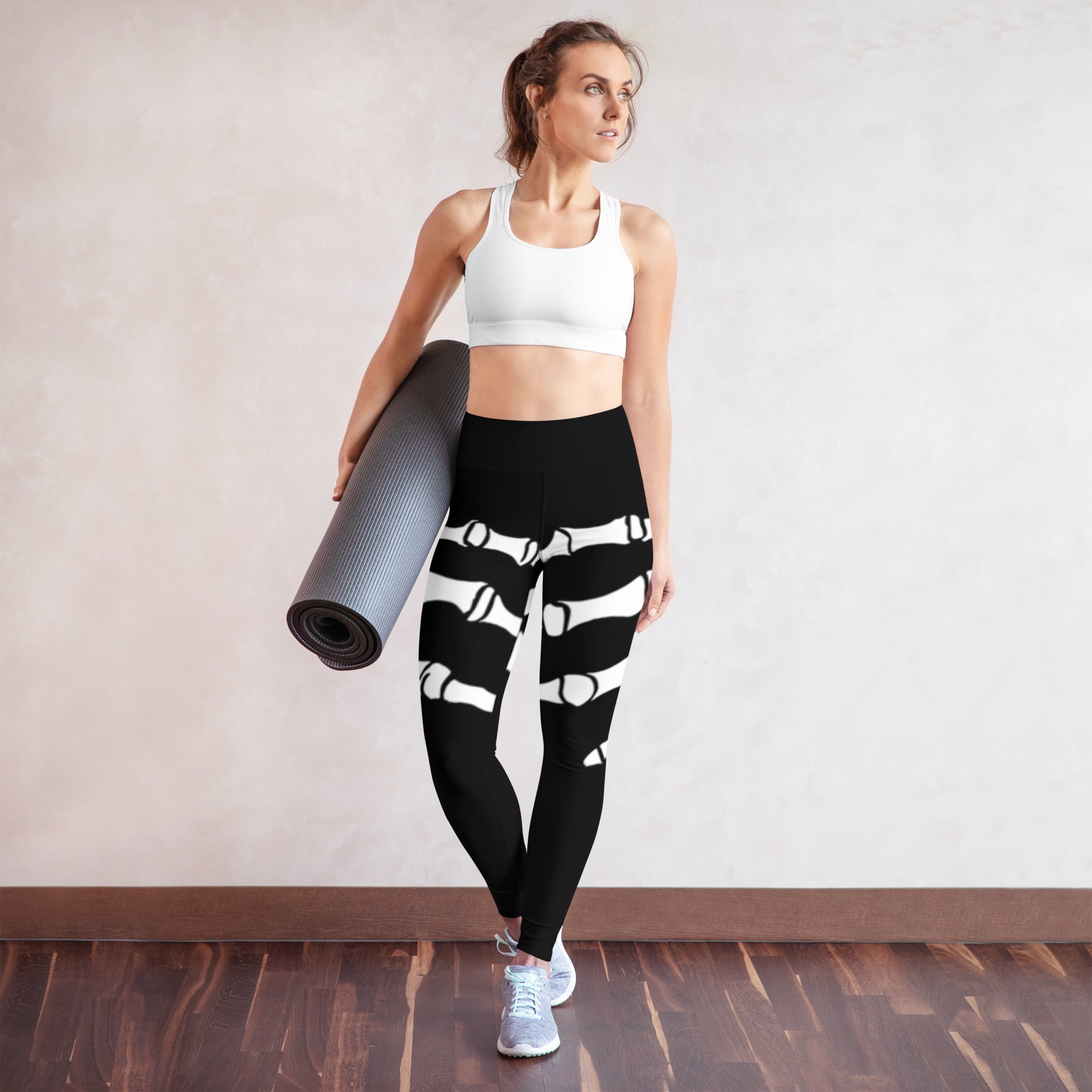 Halloween-themed yoga leggings with a skeleton print for women