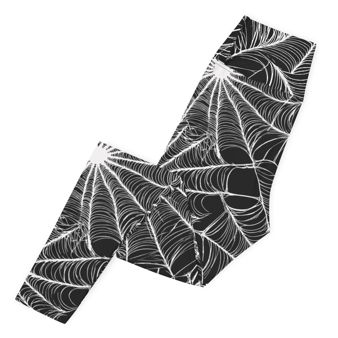 Black floral yoga leggings with white leaf patterns, perfect for Halloween