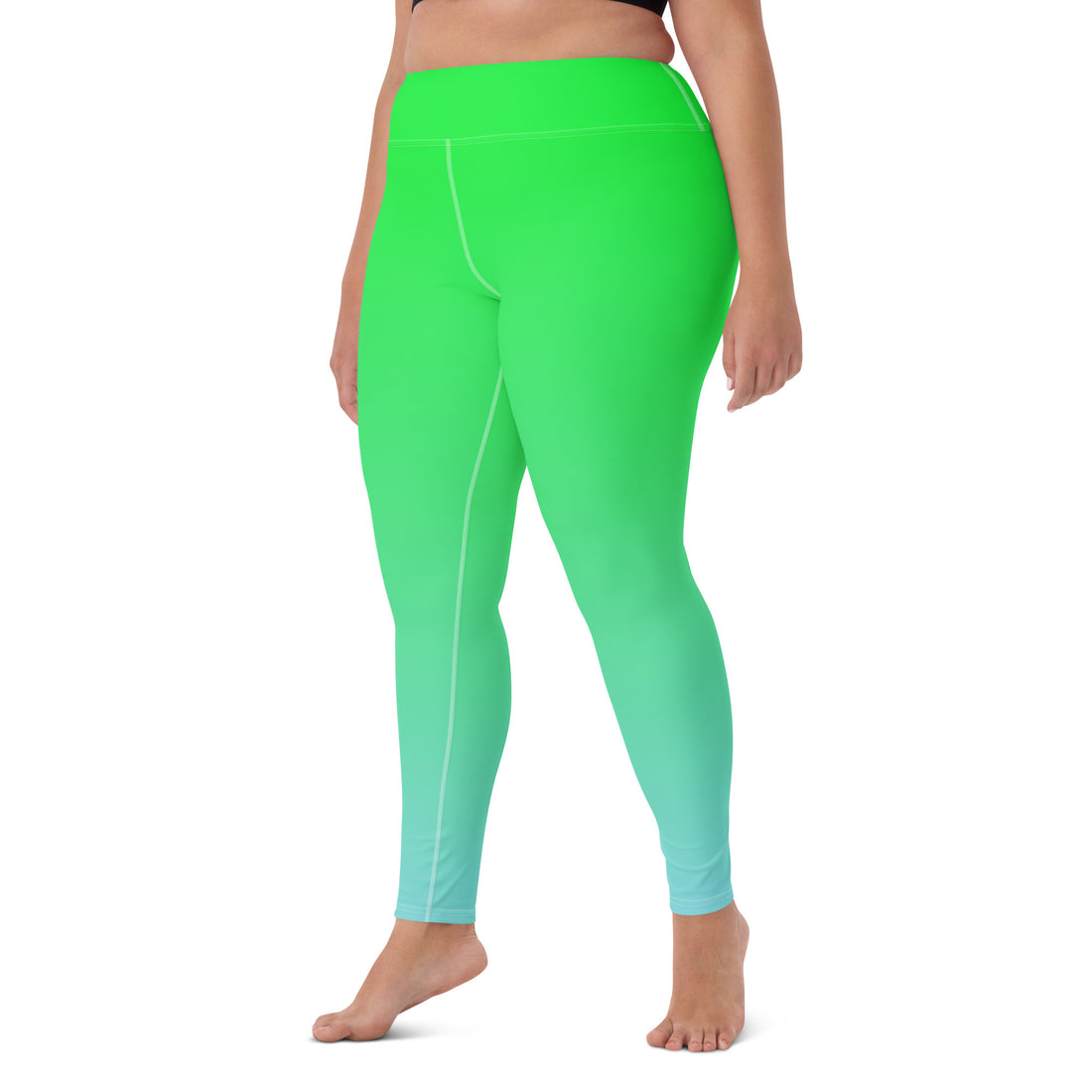 Glow-in-the-dark Halloween yoga leggings in vibrant green, perfect for fitness and themed events.