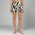 Chic zebra print yoga shorts featuring a high waistband and soft microfiber fabric