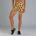 Giraffe print yoga shorts for women, featuring a high waistband and soft fabric.