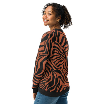 Knitted Tiger Striped Crew Neck Sweater