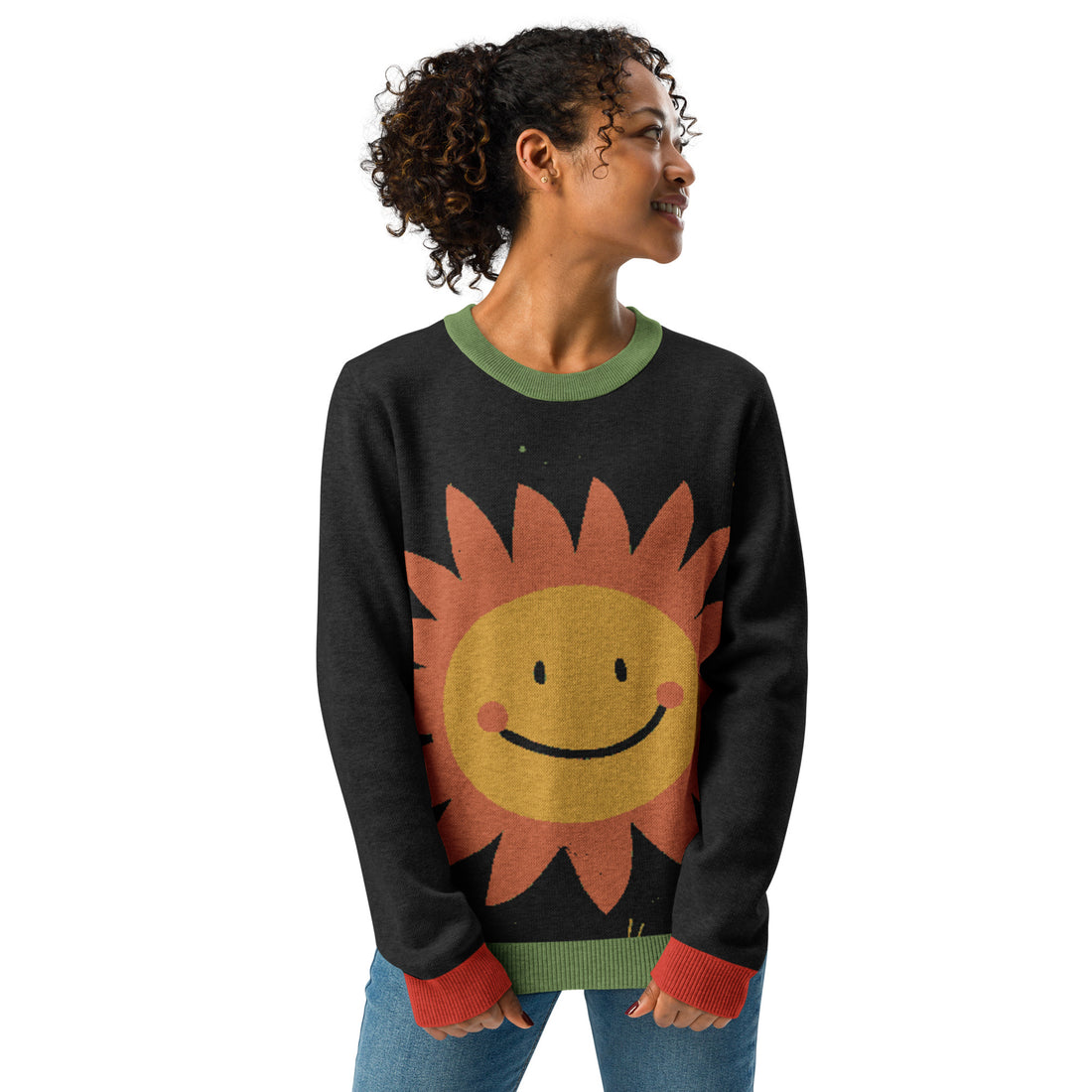 Happy Sunflower Knitted Crew Neck Sweater