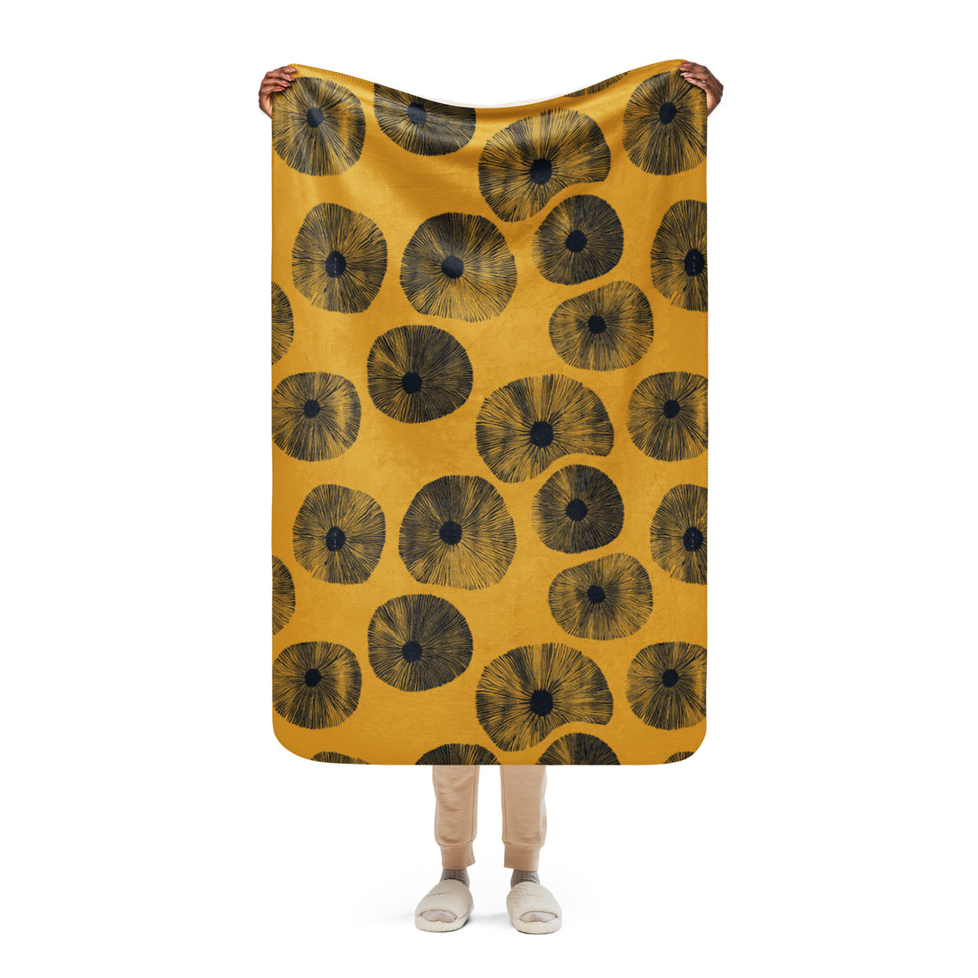 Artistic Sherpa Blanket - Mustard Floral Design