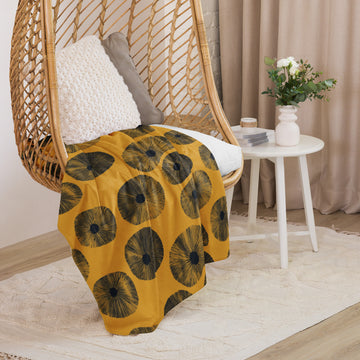 Artistic Sherpa Blanket - Mustard Floral Design