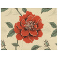 Vintage floral throw blanket with red flower and green leaves.