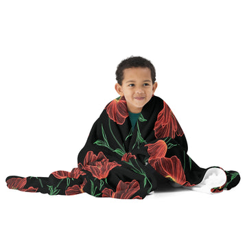 Cozy Silk Touch Throw Blanket with Red Floral Design