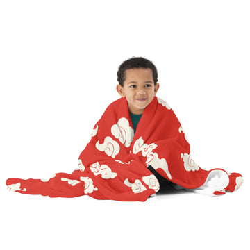 Winter Sky Motif Throw Blanket - Red & Cream Elegance