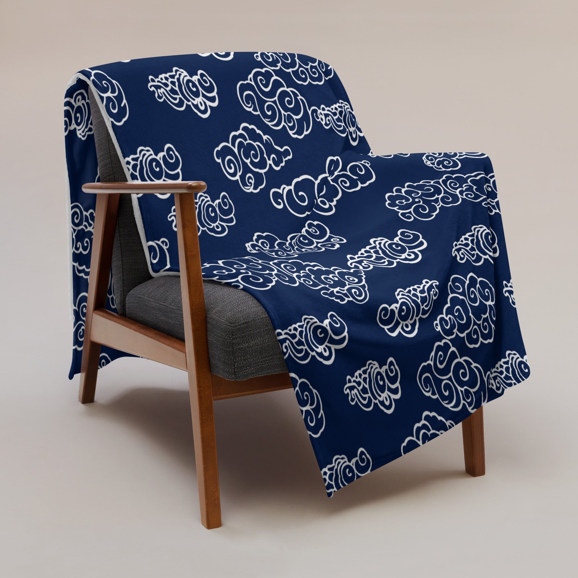 Navy Cloud Pattern Throw Blanket